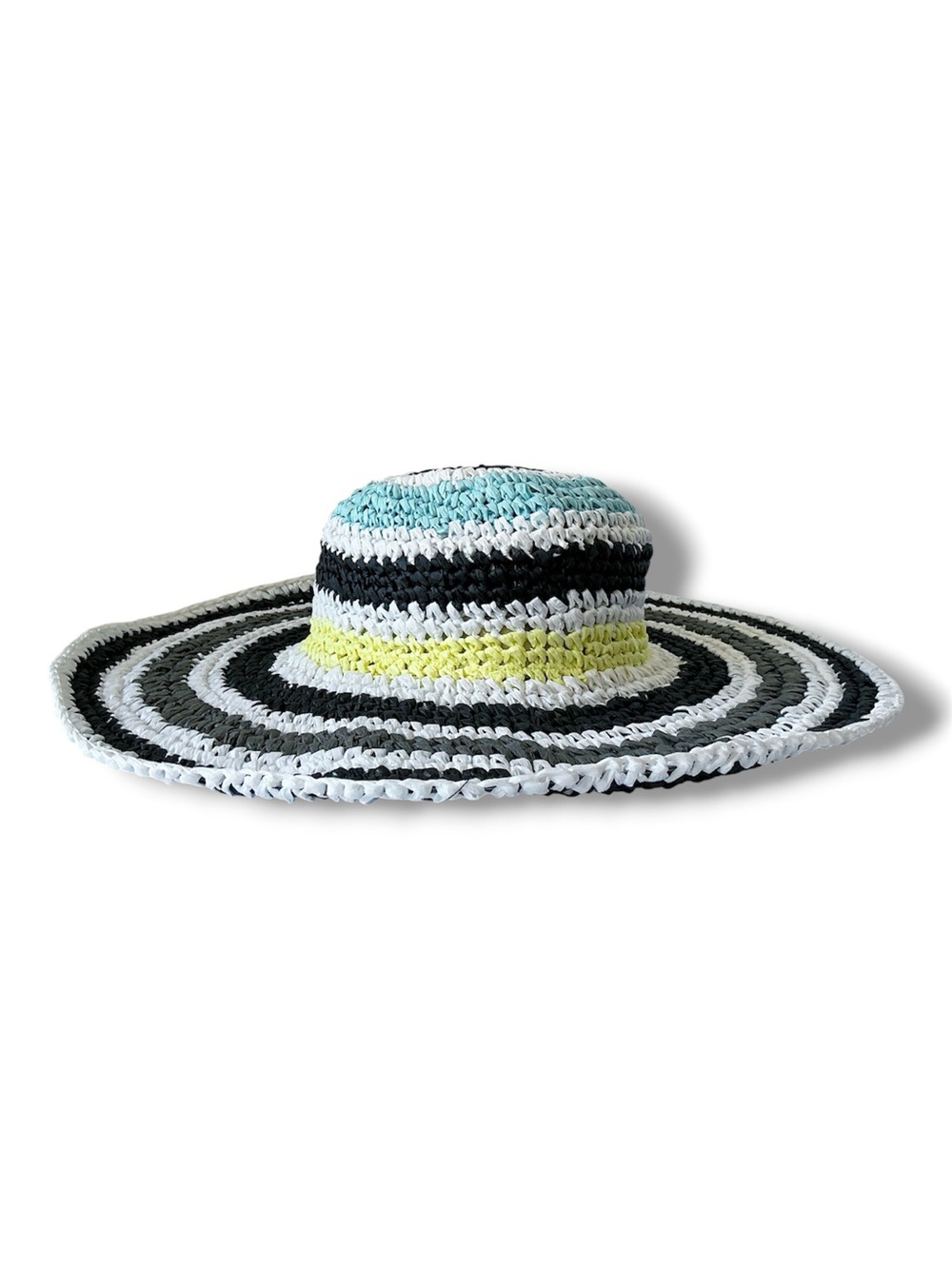 Studio Badgley Mischka Woven Wide Brim Sun Hat in Aqua Combo One Size NWT